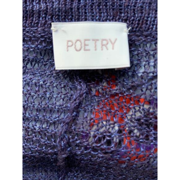 Poetry Mesh 100% Linen Blouse Top Blue Knit See-Through Zipped Pockets Size 8 - Picture 4 of 5